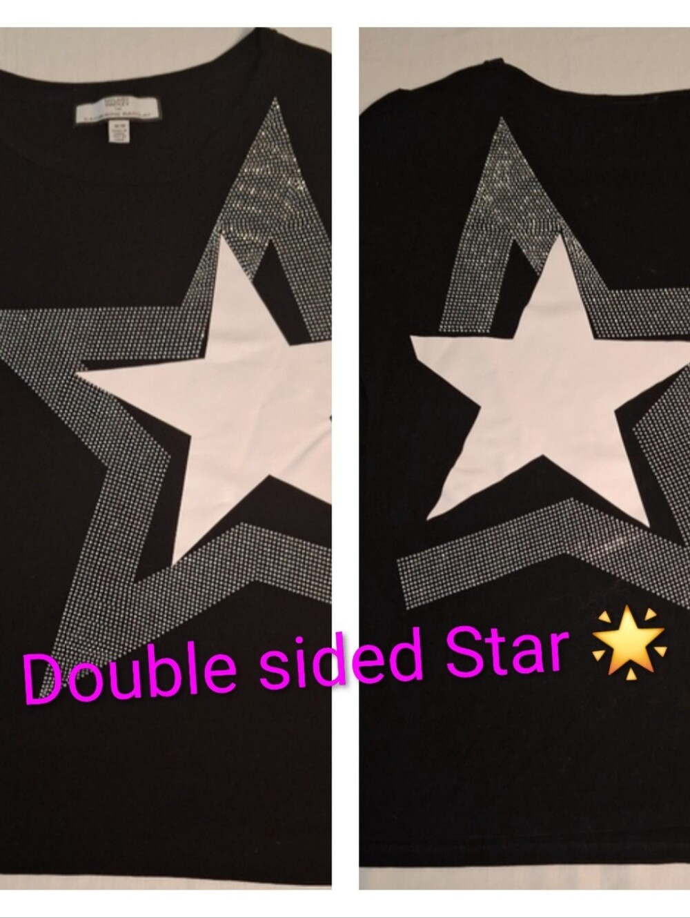 Hilary Radley Embossed  Star Stud Detail. Double Sided Graphic Shirt. NWOT. Med